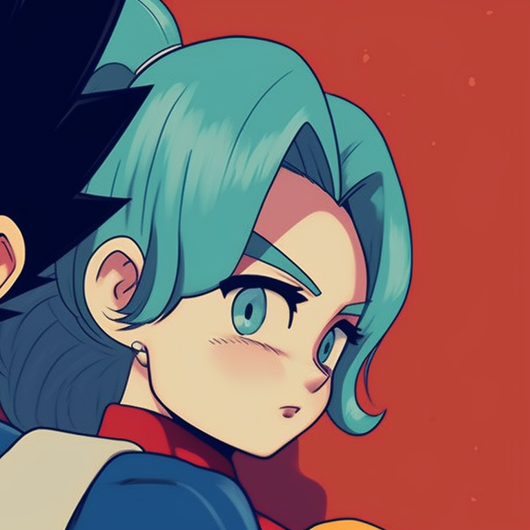 Bulma and Vegeta in festive attire, bold outlines and vibrant colors. christmas dragonball bulma and vegeta aesthetic pfp pfp for discord.