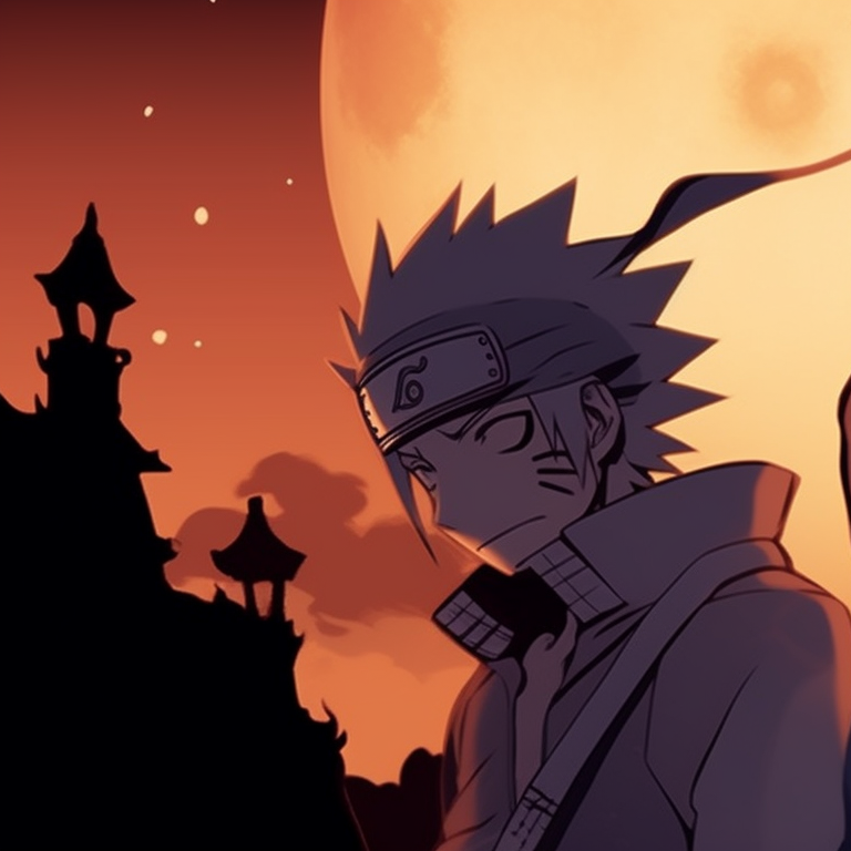 Naruto and Sasuke in intense confrontational pose, filled with Halloween-themed details and mysterious aura. naruto and sasuke halloween duo pfp themes pfp for discord.