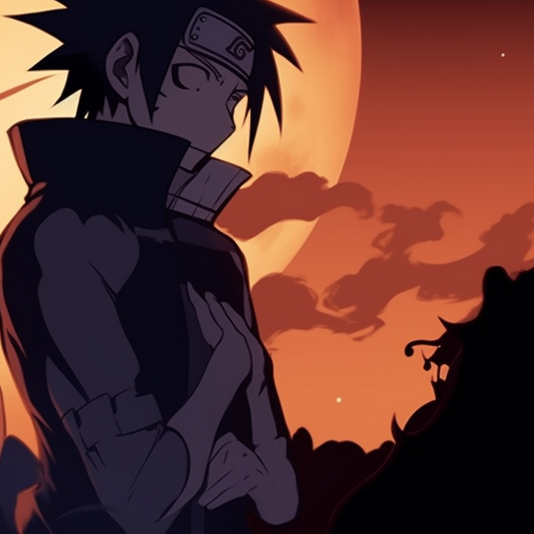 Naruto and Sasuke in intense confrontational pose, filled with Halloween-themed details and mysterious aura. naruto and sasuke halloween duo pfp themes pfp for discord.