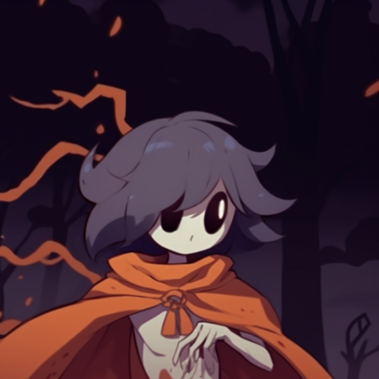 Two characters with a background of a graveyard, evoking a sense of loss. gloomy halloween - sad matching pfps pfp for discord.