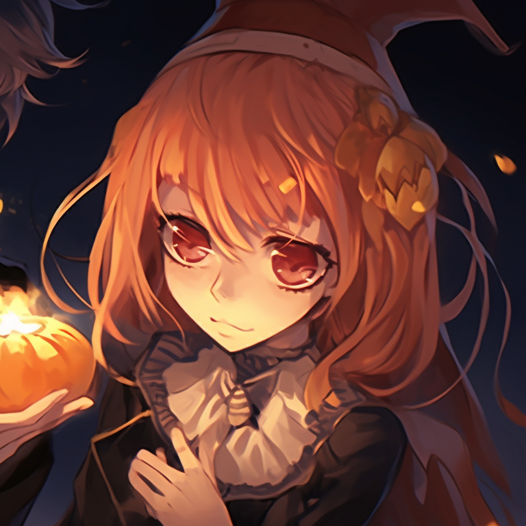 Two characters, featuring hues of pumpkin orange and midnight black, casting a spell together. jjk matching pfp halloween theme ideas pfp for discord.