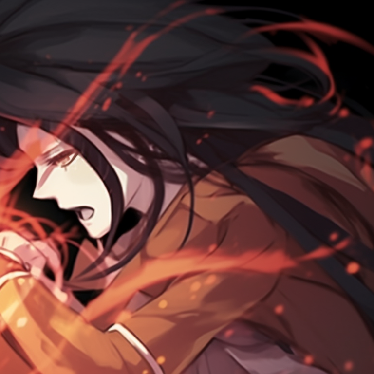 Two characters in battle stances, fiery colors and flowing lines. creative matching discord pfp pfp for discord.