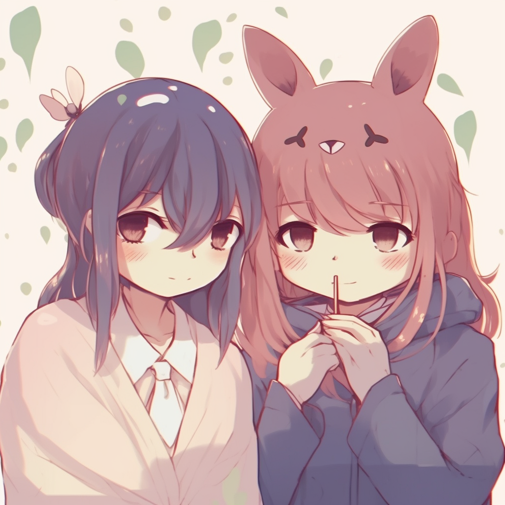 Pfp featuring Totoro couple, soft colors and whimsical design. excellent anime pfp couple visuals pfp for discord.