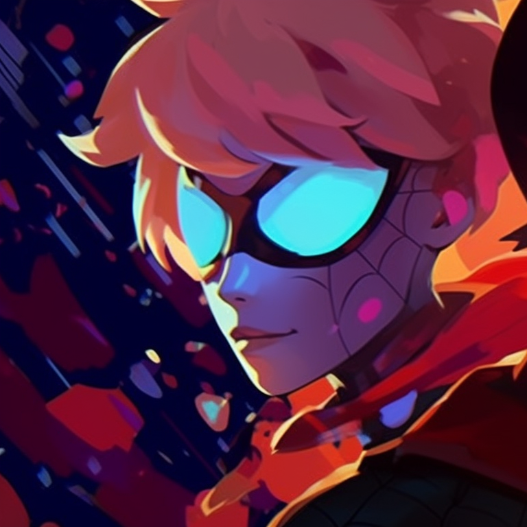 Miles and Gwen on rooftops, neon cityscape as backdrop, modern and detailed art style. significance of miles and gwen matching pfp pfp for discord.