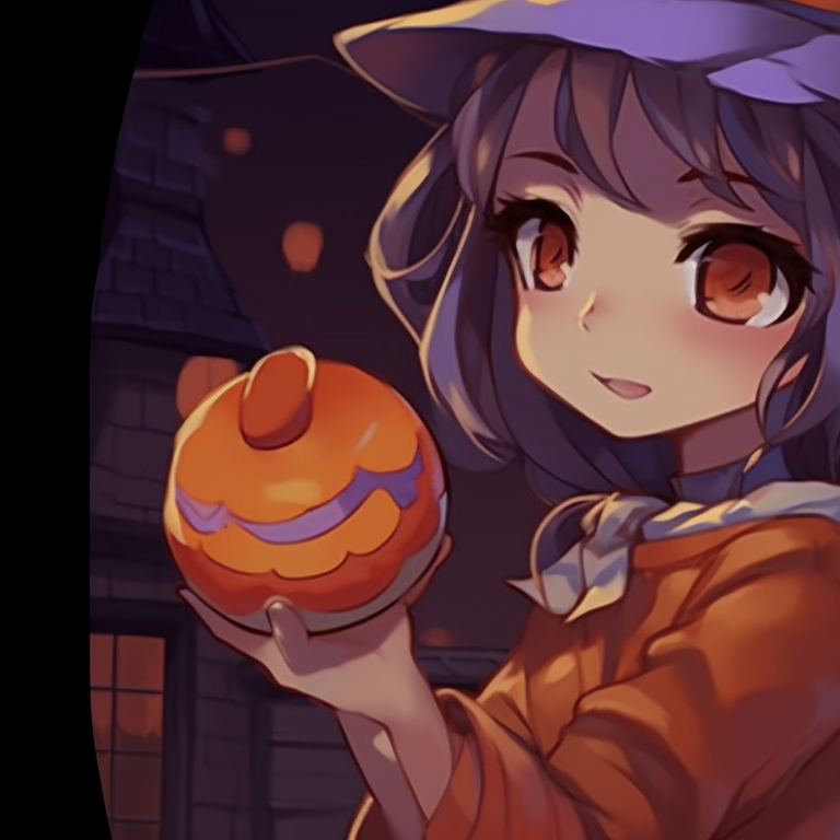 Two characters holding carved pumpkins, rich autumn colors and expressive facial expressions. discord pfp halloween theme matching ideas pfp for discord.