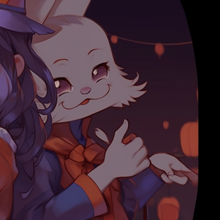 Two characters holding carved pumpkins, rich autumn colors and expressive facial expressions. discord pfp halloween theme matching ideas pfp for discord.