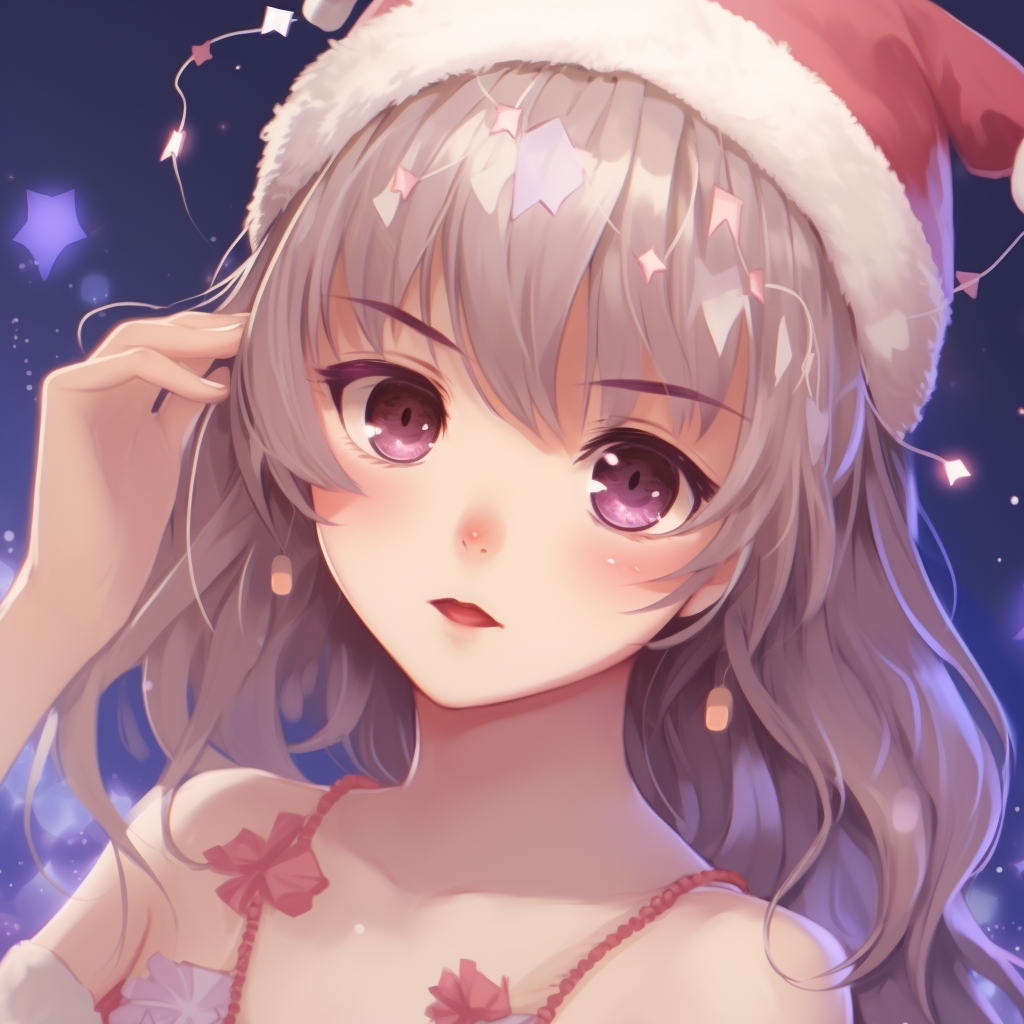 Anime girl in a snowy backdrop, warm colors used in contrast to the cool snowflakes and winter scene. anime girl characters