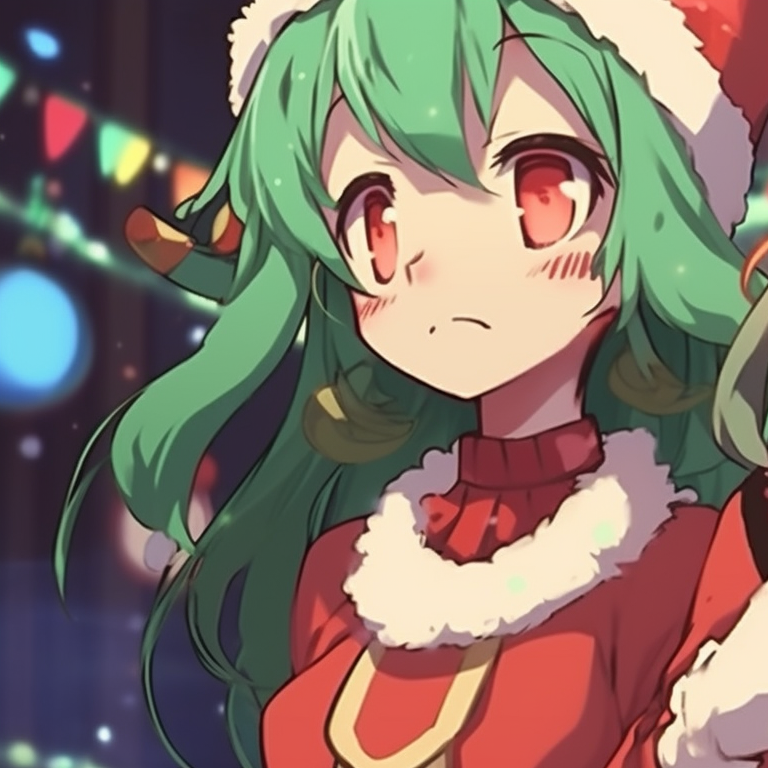 Two characters in matching Santa outfits, bright colors and cheerful expressions. celebrate with matching christmas discord pfp pfp for discord.