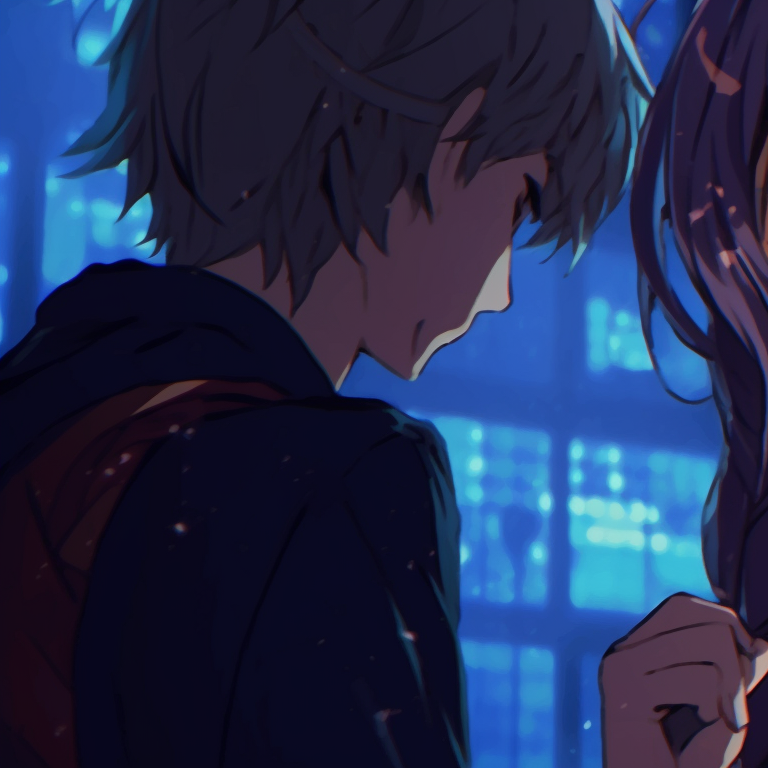 Two characters surrounded by glowing energy, featuring neon lights and high tech details. iconic matching gif pfp styles pfp for discord.