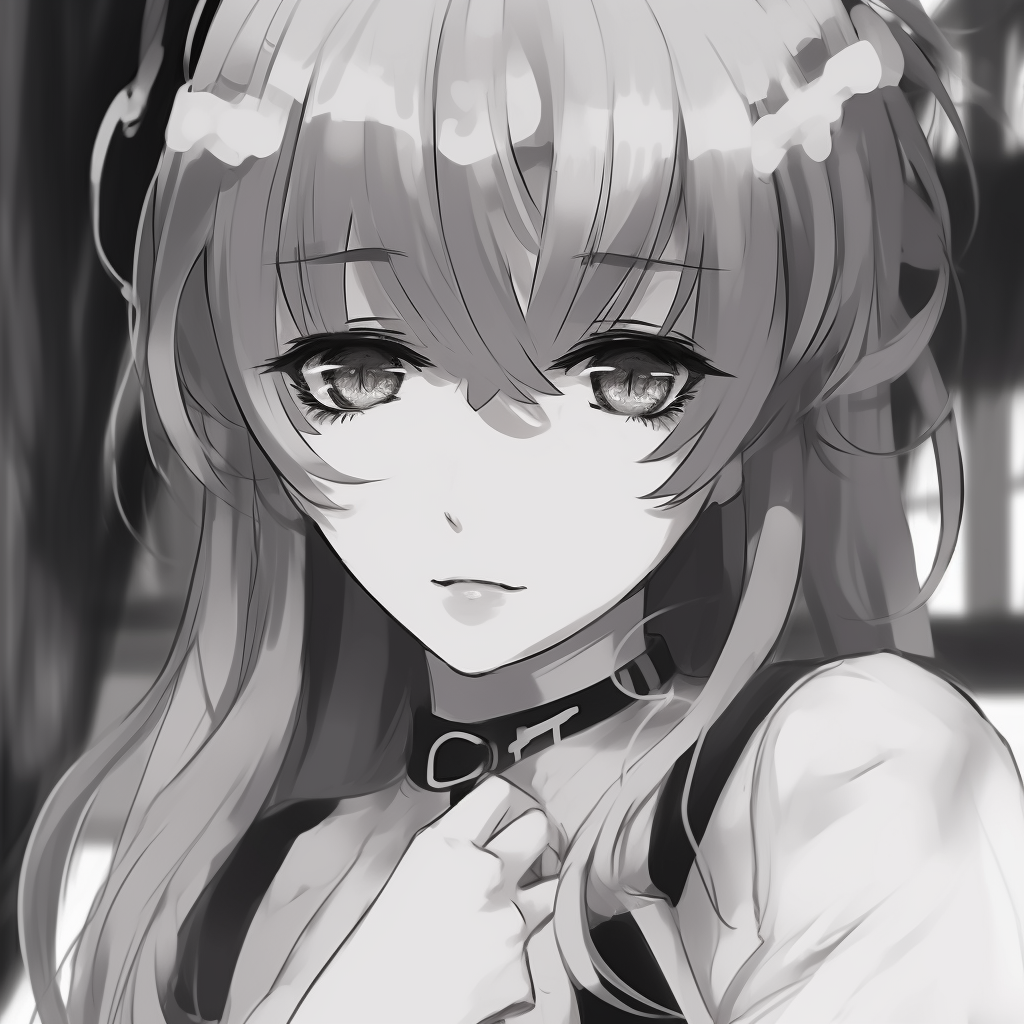 Anime maid adorned in stark white, drawing attention with its minimalistic approach. creative white anime pfp ideas