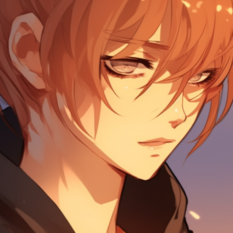 Close-up of two characters, sparkling eyes and blush hues, looking lovingly into each other's eyes. bl matching pfp creator pfp for discord.