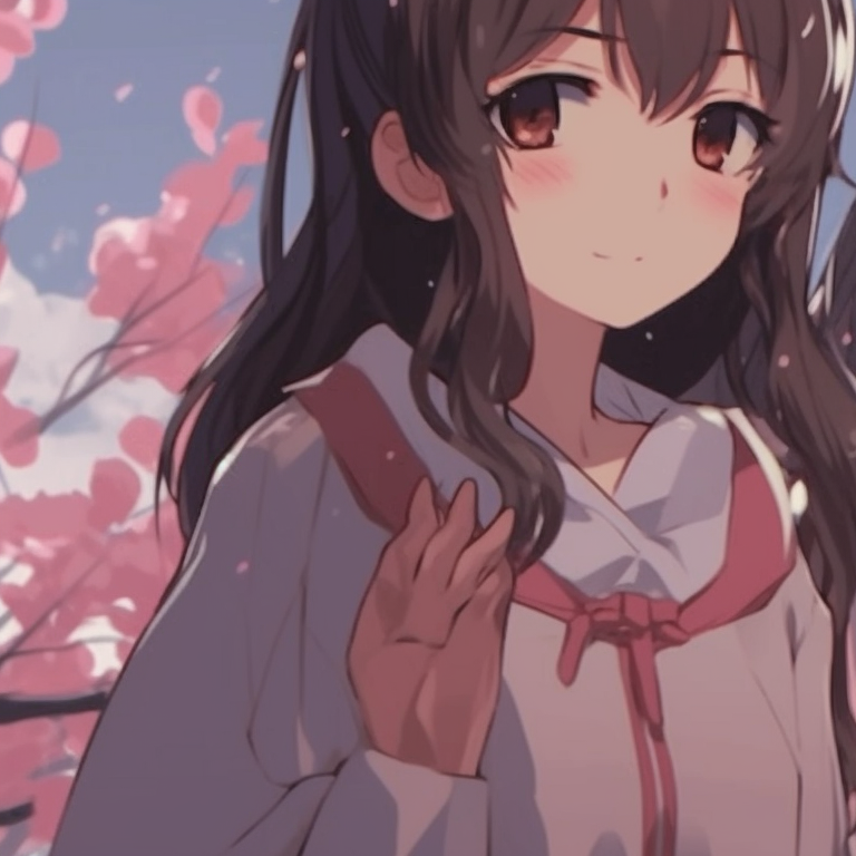 Two characters under cherry blossom trees, using vibrant pinks and soft shading. perfect matching pfp for 2 friends pfp for discord.
