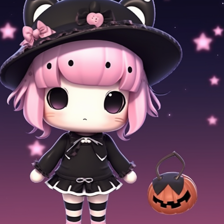 Kuromi characters casting spells, with dark magic symbols and eerie green lighting. kuromi matching pfp halloween theme accessories pfp for discord.