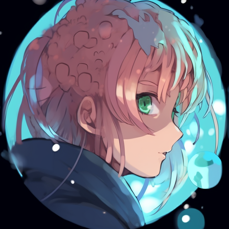 Two characters against an ocean backdrop, deep sea-blue coloring, and wavy designs. aesthetic pfp discord in blue pfp for discord.