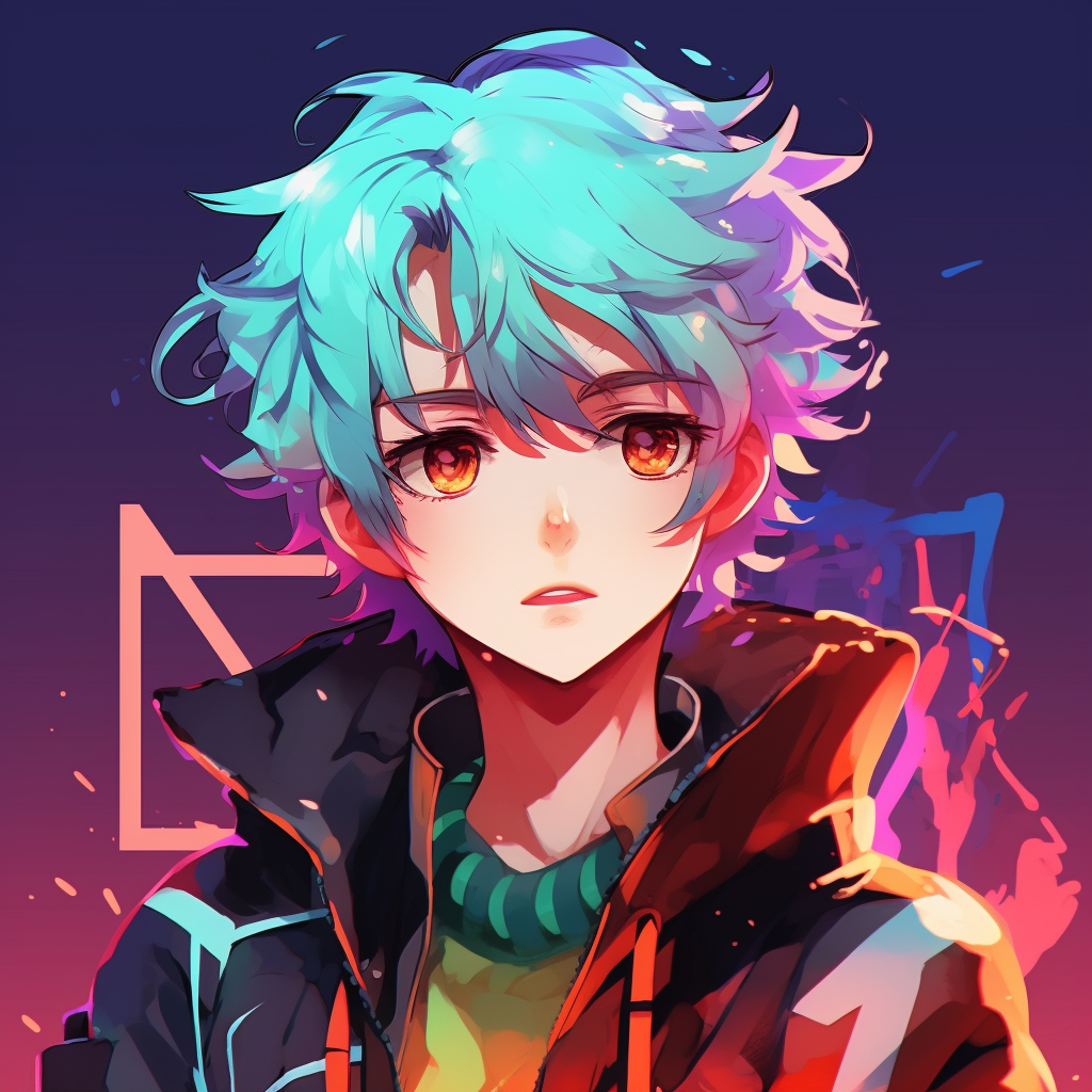 Anime boy portrait with vivid colors and a starkly contrasting background. aesthetic pfp in anime style