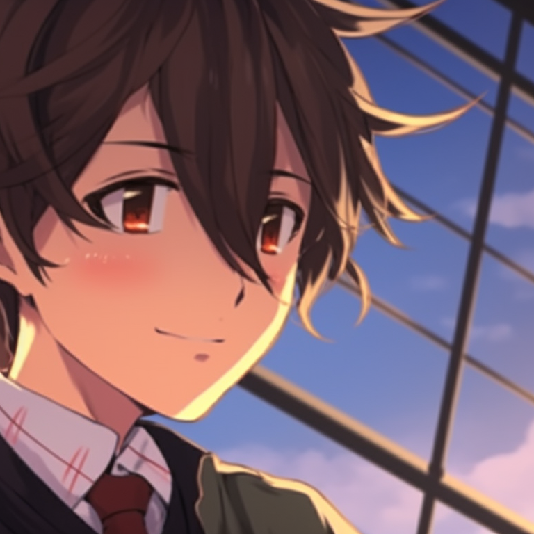 Hori and Miyamura in a loving stare, warm tones, glasses and butterfly details. horimiya matching pfp collection pfp for discord.