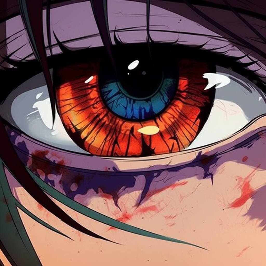 Male anime character's eyes showcasing determination, brought alive via vibrant colors and dynamic linework. pfp anime eyes male art