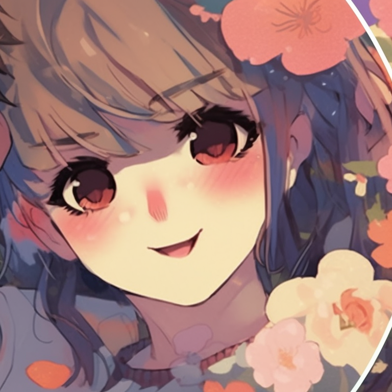 Two characters amidst flowers, radiant colors and flowy lines. cute cartoon couple matching pfp ideas pfp for discord.