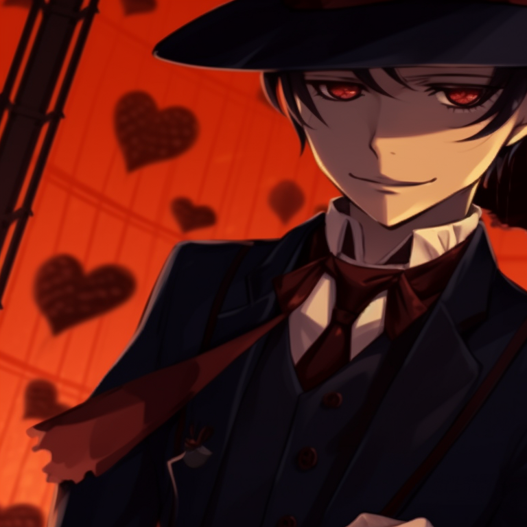 Hanako and Yashiro in spooky attire, etched lines and muted colors, sharing a playful glance. hanako and yashiro halloween theme matching pfp gallery pfp for discord.