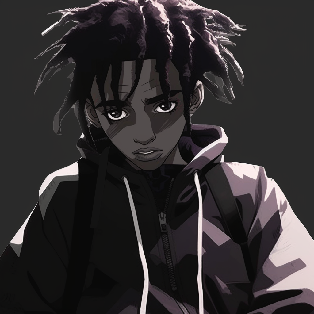 Futuristic anime style for Playboi Carti characterized by neon accents and angular lines. playboi carti aesthetic anime pfp