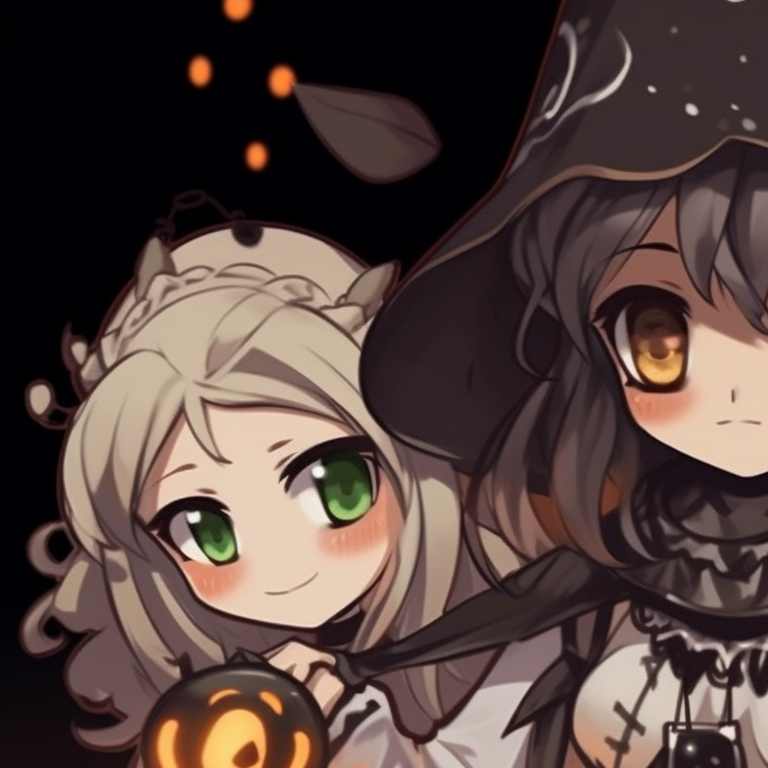 Five characters, iconic Halloween gear and spectral shades, in an ethereal formation. perfect halloween matching pfp for group of 5 pfp for discord.