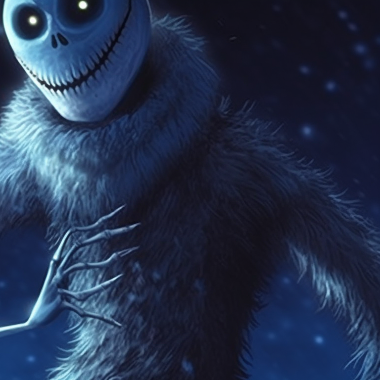 Two characters portrayed as Yetis, under chilling blue twilight, wearing Christmas sweaters matching scary christmas pfp classic monster scenes pfp for discord.
