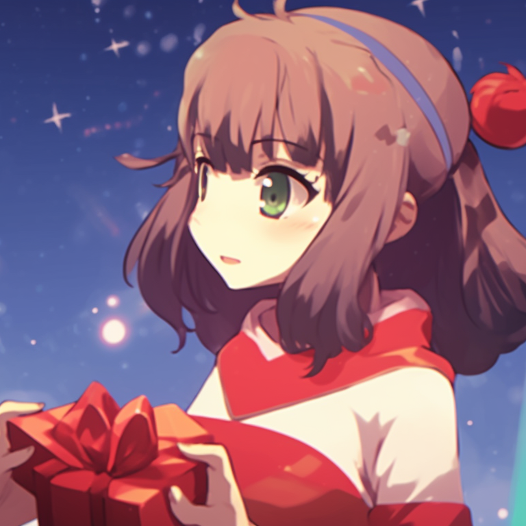 Two characters, one surprising the other with mistletoe, warm lighting and surprised expressions. matching cute christmas pfp gif - holiday spirit pfp for discord.