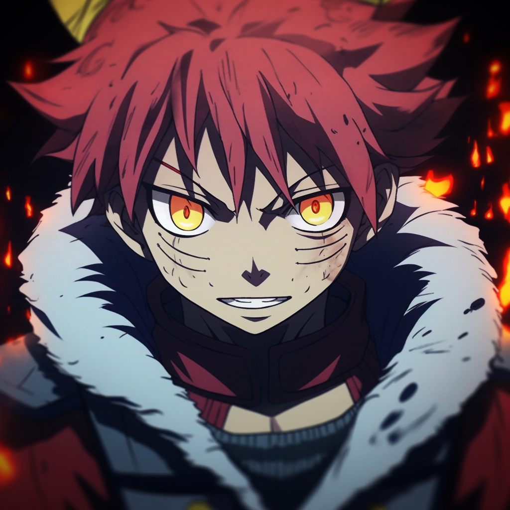 Natsu Dragneel from Fairy Tail mid-attack, intense coloring and dynamic pose. adorable fire anime pfp