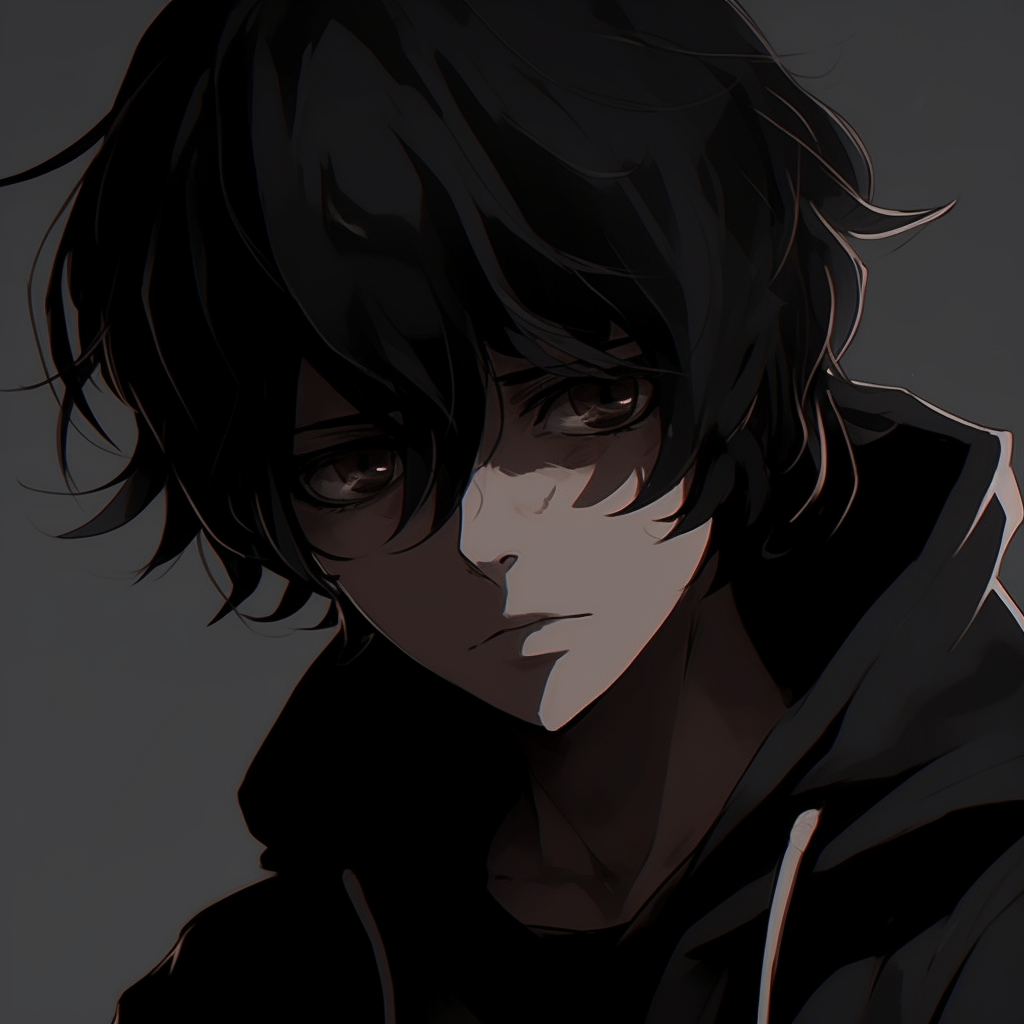 Charcoal-styled anime profile, rich textures and depth in darker tones. aesthetic black pfp anime pfp for discord.