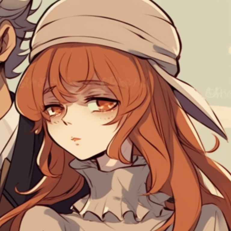 Two characters in traditional vintage attire, muted colour palette and fine sketch-like lines. vintage matching pfp discord profiles pfp for discord.