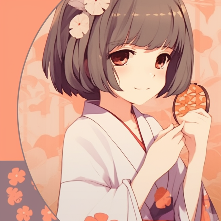 Two characters in traditional kimonos, warm colors and elegant patterns. cool friends matching pfp pfp for discord.