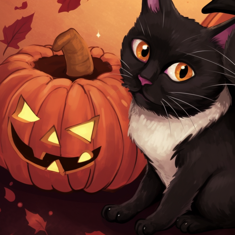 Two cat characters, intricate candle and shadows, evoking a mysterious atmosphere. matching halloween theme cat pfp pfp for discord.
