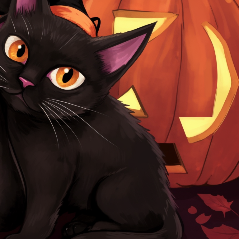 Two cat characters, intricate candle and shadows, evoking a mysterious atmosphere. matching halloween theme cat pfp pfp for discord.