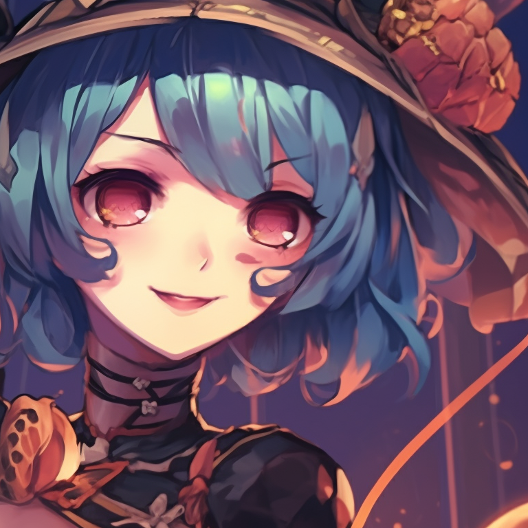 Two characters with mic and Halloween costumes, dark colors and detailed ornaments. project sekai halloween themed profile pictures pfp for discord.