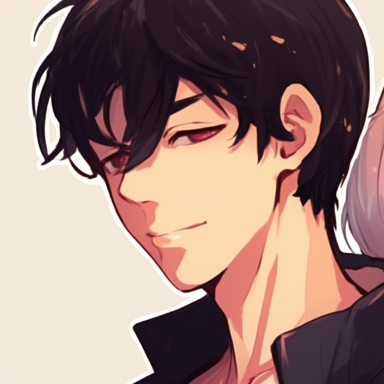 Two characters mirroring each other's expressions, bright color palette and sparkled eyes. endearing matching couple pfp pfp for discord.