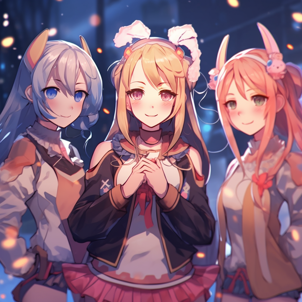 A trio of anime girls in magical outfits, vibrant colors and sharp details. aesthetic anime trio pfp pfp for discord.