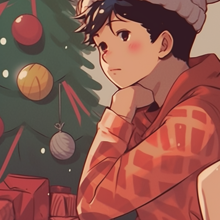 Two characters wearing Christmas sweaters, warm earthy colors and cozy setting, sipping hot coco together. matching retro aesthetic cartoon pfp christmas inspirations pfp for discord.