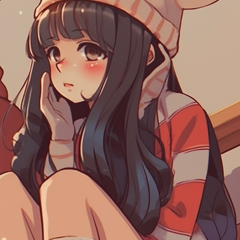 Two characters wearing Christmas sweaters, warm earthy colors and cozy setting, sipping hot coco together. matching retro aesthetic cartoon pfp christmas inspirations pfp for discord.