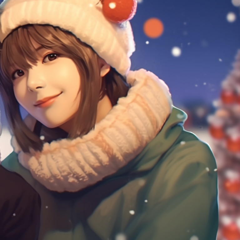Two characters in peaceful holiday scene, pastel colors and tranquil expressions. matching bts christmas pfp art for fans pfp for discord.