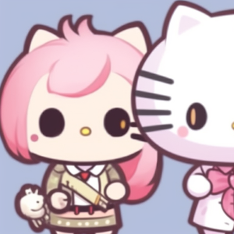 Hello Kitty characters under shared umbrella, cool colors and raining background. hello kitty matching pfp designs pfp for discord.