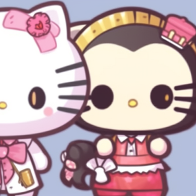 Hello Kitty characters under shared umbrella, cool colors and raining background. hello kitty matching pfp designs pfp for discord.