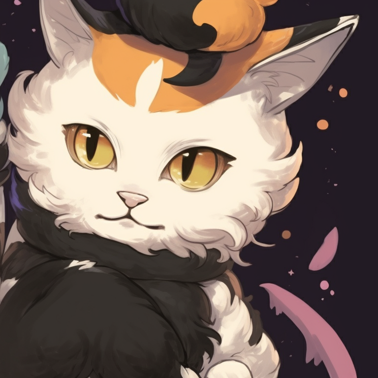 Two cat characters, one black and one white, with Halloween costume details and swirling colors. matching halloween-themed cats portrait pfp pfp for discord.
