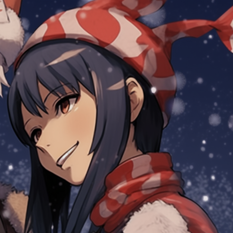 Running Naruto and Hinata in festive sweaters under snowfall. best matching christmas naruto pfp pfp for discord.