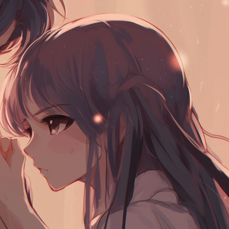 Close-up of characters, detailed eyes, warm colors and an air of mysticism. best anime matching pfp couple pfp for discord.
