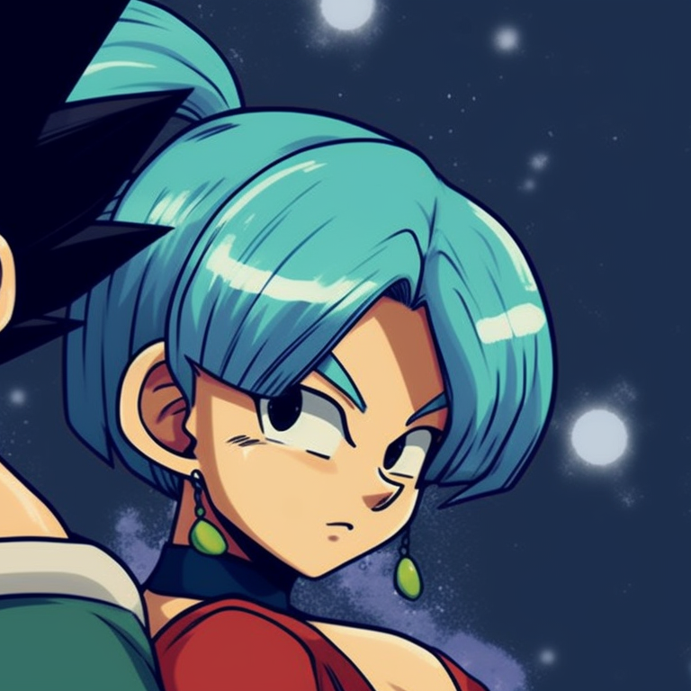 Bulma and Vegeta together, playful expressions and holiday decor, punctuated by lively colors. christmas dragonball bulma and vegeta aesthetic pfp pfp for discord.