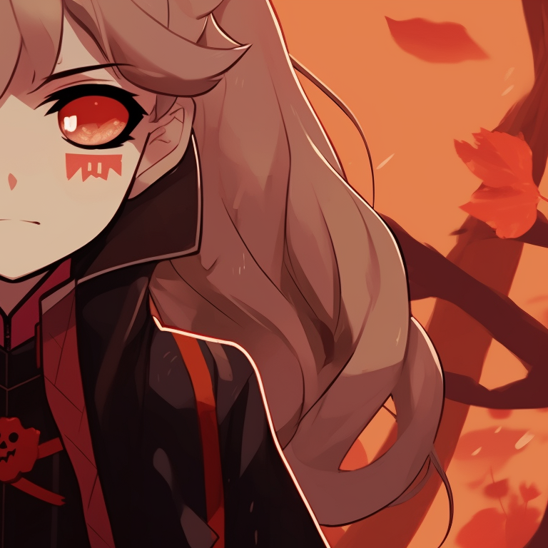 A close-up of Zenitsu and Nezuko with Jack-o'-lanterns providing a warm glow. matching profile pictures zenitsu and nezuko pfp for discord.