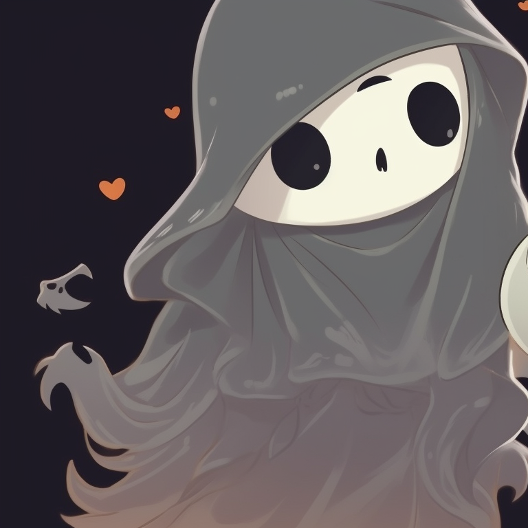 Two characters in ghost forms with pumpkin motifs, pastel colors contrasted against a dark Halloween night. creative matching ghost pfp halloween theme collection pfp for discord.
