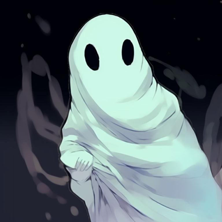 Close-up of two ghost characters, highly-detailed spectral features and haunting expressions. ghost pfp design series for halloween theme pfp for discord.