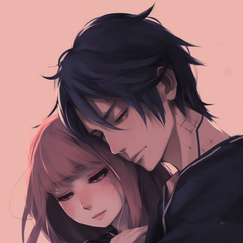 Sakura Haruno and Sasuke Uchiha intimately close, soft shading and rosy hues. unique anime pfp couple creations pfp for discord.
