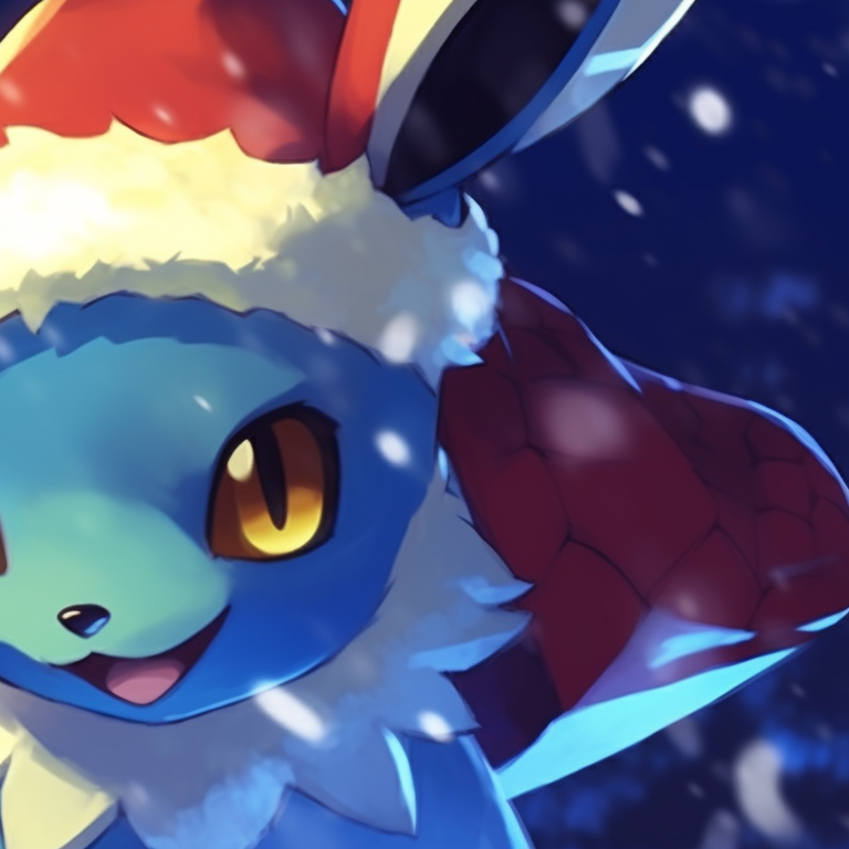Two Lucario characters overlaid by Christmas colors - red, gold, and green. lucario christmas avatar pairs pfp for discord.
